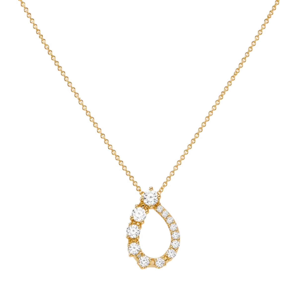 Pear Shaped Diamond Pendant in 18ct Yellow Gold on a Transparent Background.