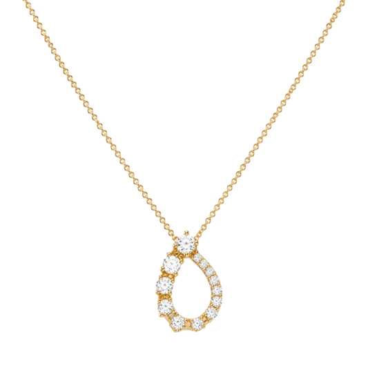Pear Shaped Diamond Pendant in 18ct Yellow Gold on a Transparent Background.