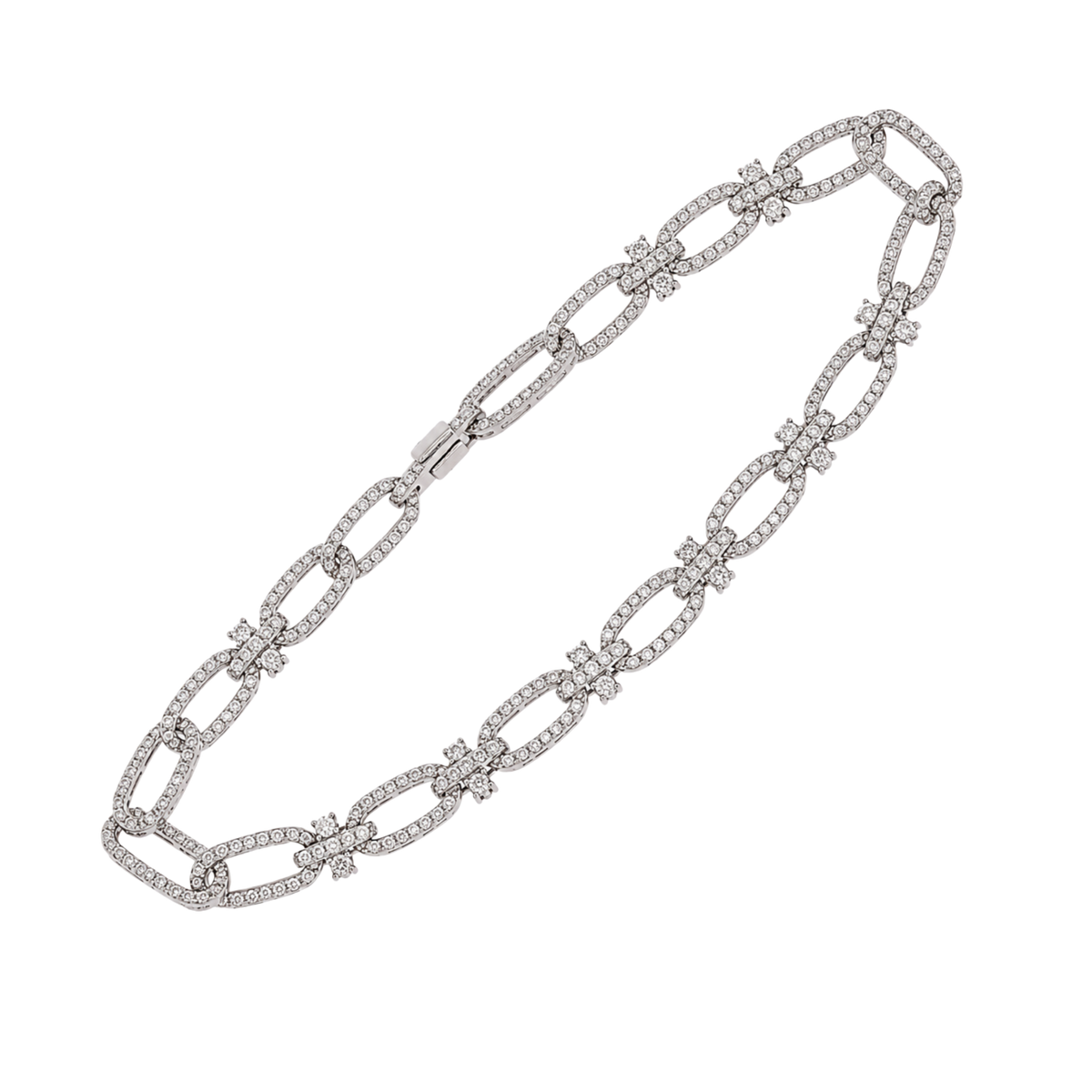 18ct white gold diamond link bracelet with polished interlocking links and brilliant-cut diamond detailing.