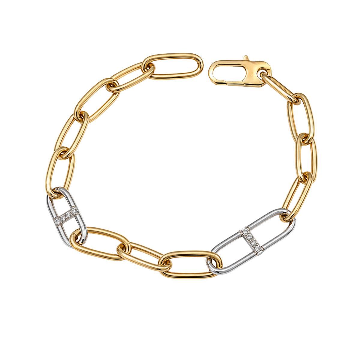 19cm Diamond Link Bracelet in 18ct Yellow & White Gold On a transparent background.