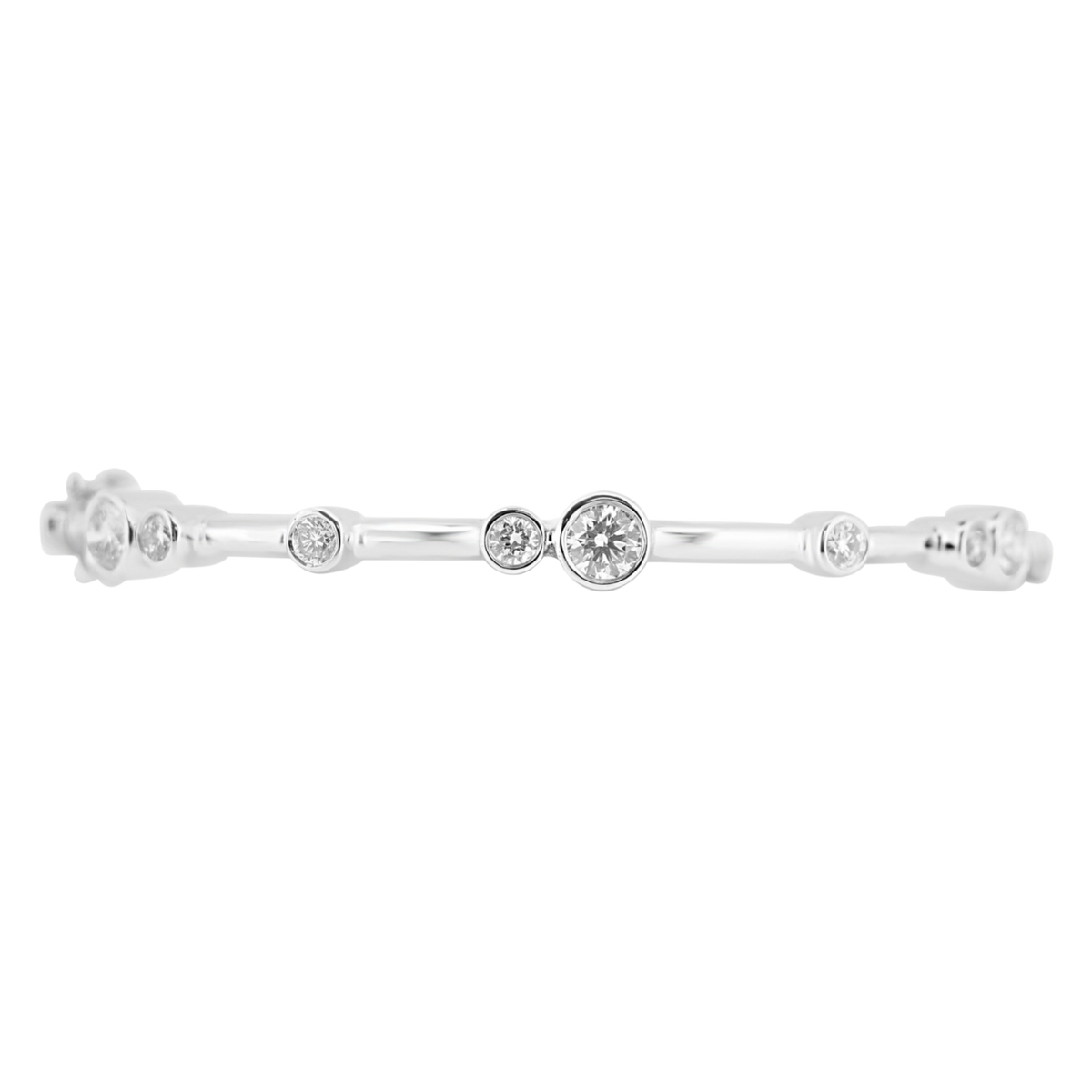 Flat View Bubble Bangle with Round Brilliant-Cut Diamonds in 18ct White Gold