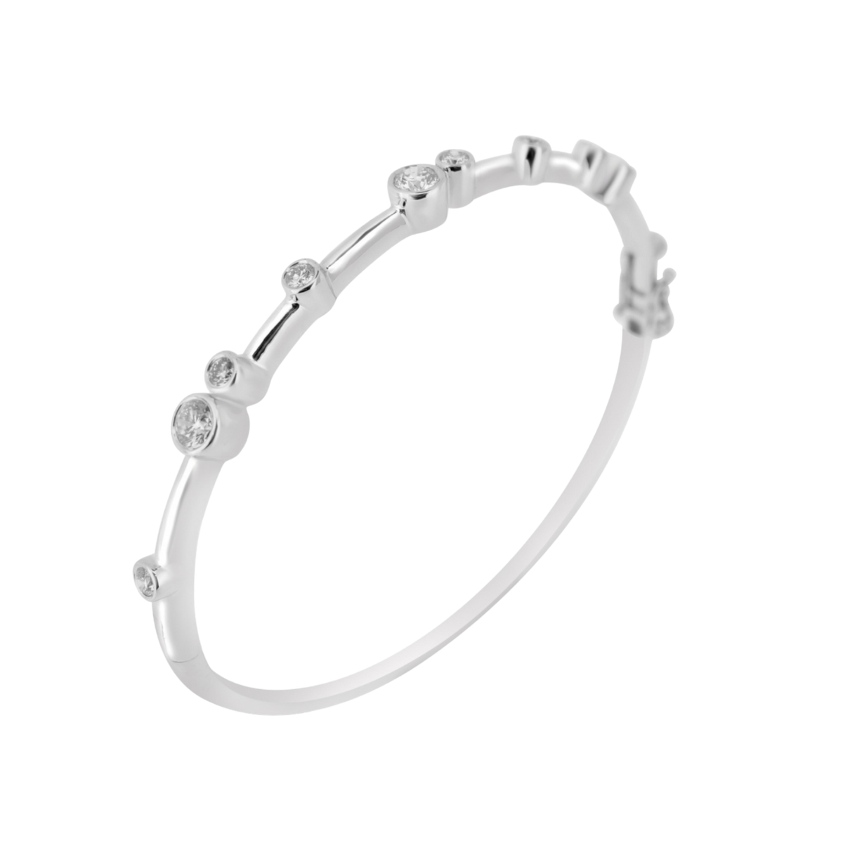 Bubble Bangle with Round Brilliant-Cut Diamonds in 18ct White Gold On A Transparent Background