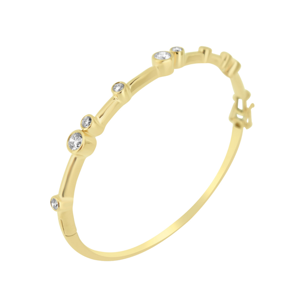 18ct yellow gold bubble bangle with ten round brilliant-cut diamonds in rub-over setting, total 0.99ct.