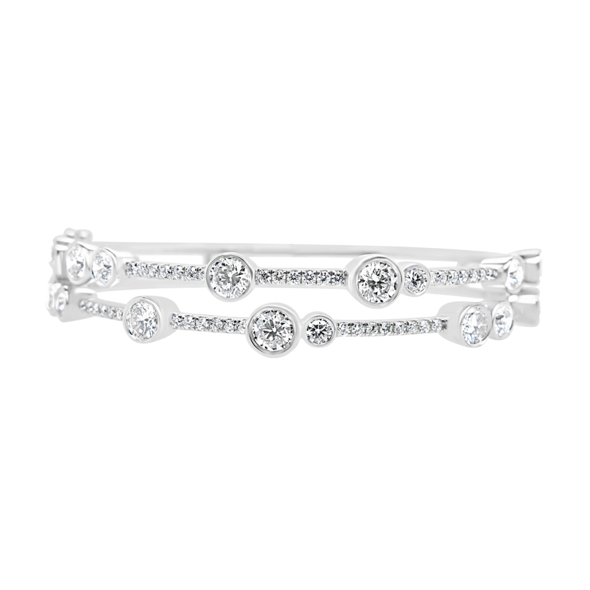 Two Row Bubble Diamond Bangle in 18ct White Gold On a Transparent Background