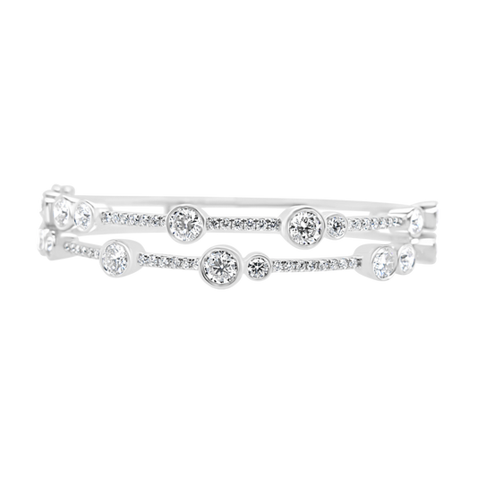 Two Row Bubble Diamond Bangle in 18ct White Gold On a Transparent Background