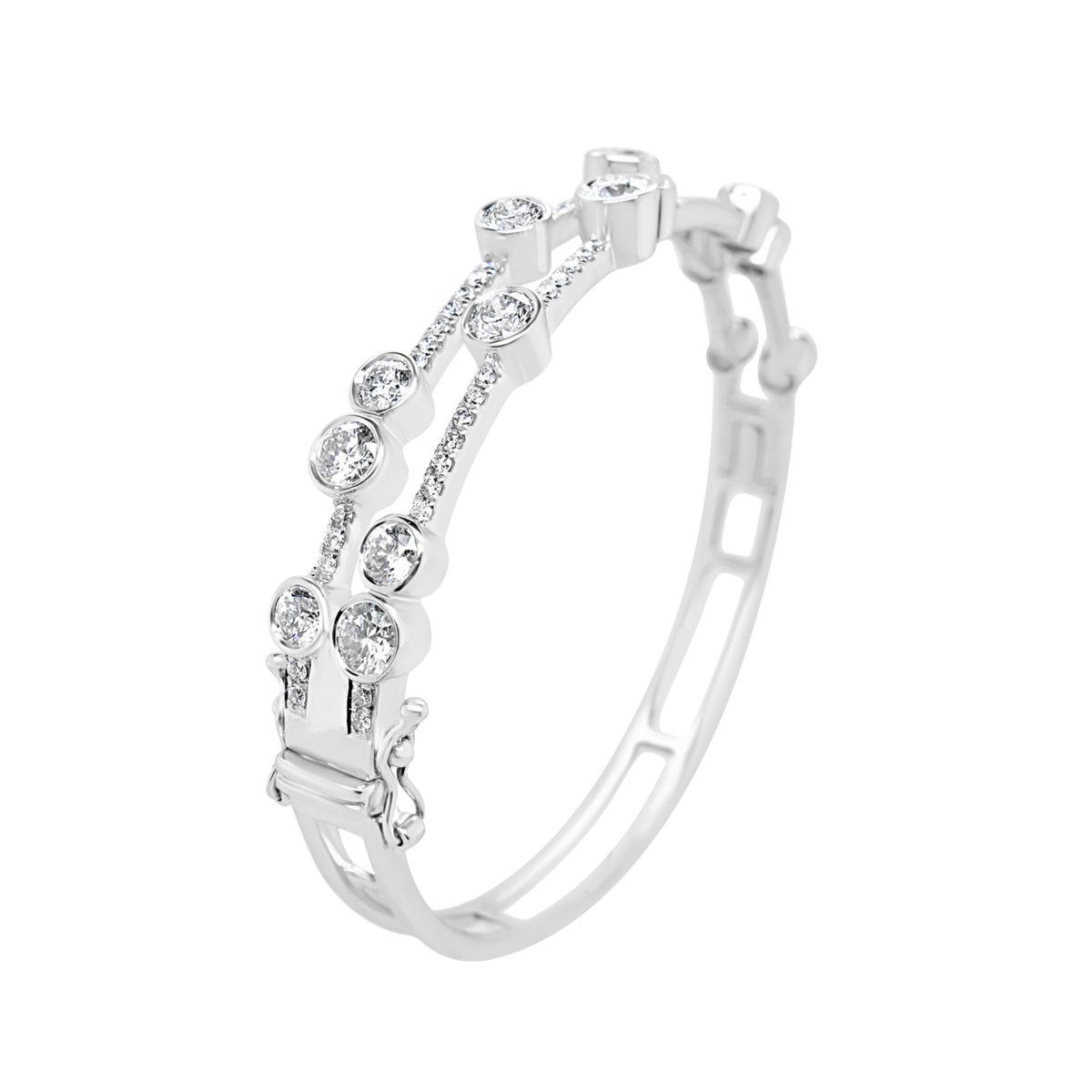 Two Row Bubble Diamond Bangle in 18ct White Gold on a transparent background