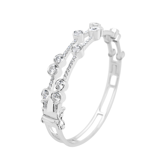 Two Row Bubble Diamond Bangle in 18ct White Gold on a transparent background