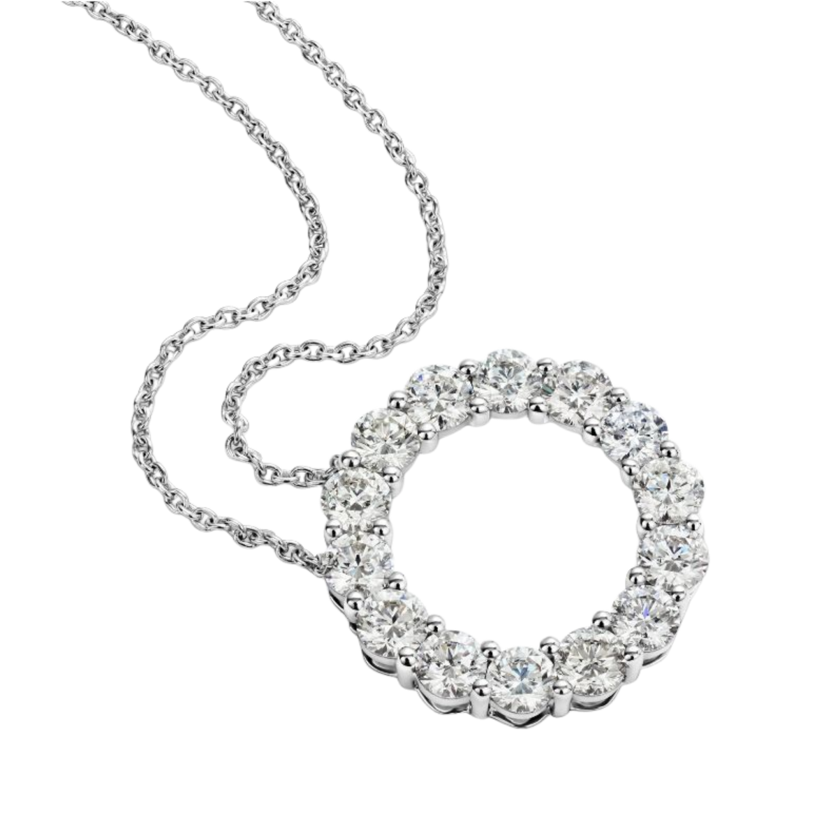 Large Brilliant Cut Diamond Set Pendant in 18ct White Gold On a Transparent Background