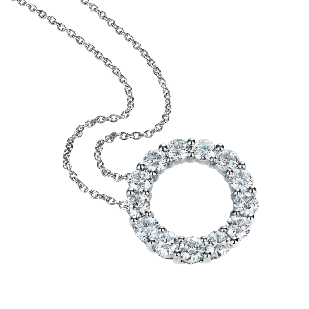 Medium Brilliant Cut Diamond Set Pendant in 18ct White Gold On a Transparent Background 