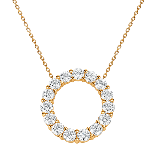 18ct yellow gold XXL diamond circle pendant featuring 16 brilliant cut diamonds totalling 4.00ct in a striking statement jewellery design