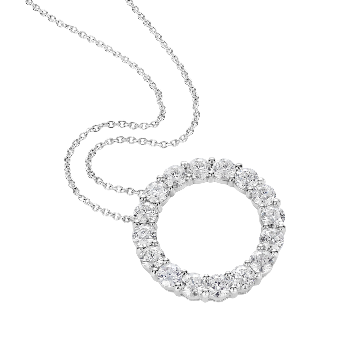 Extra Large Brilliant Cut Diamond Set Pendant in 18ct White Gold On a Transparent Background 