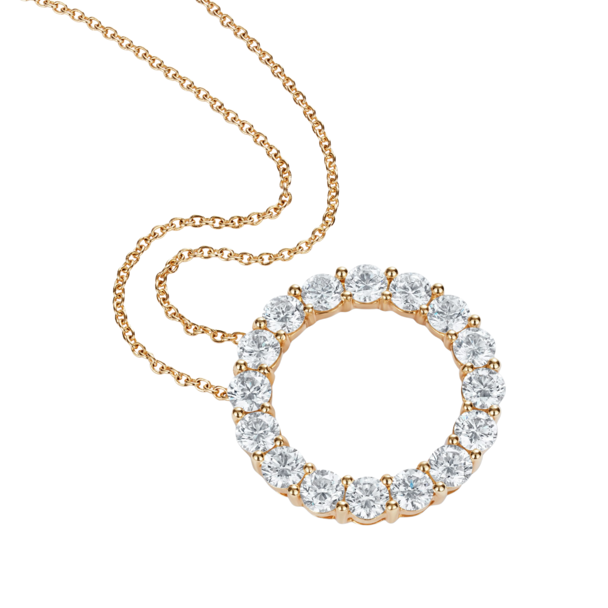 Extra Large Brilliant Cut Diamond Set Pendant in 18ct Yellow Gold On a Transparent Background 