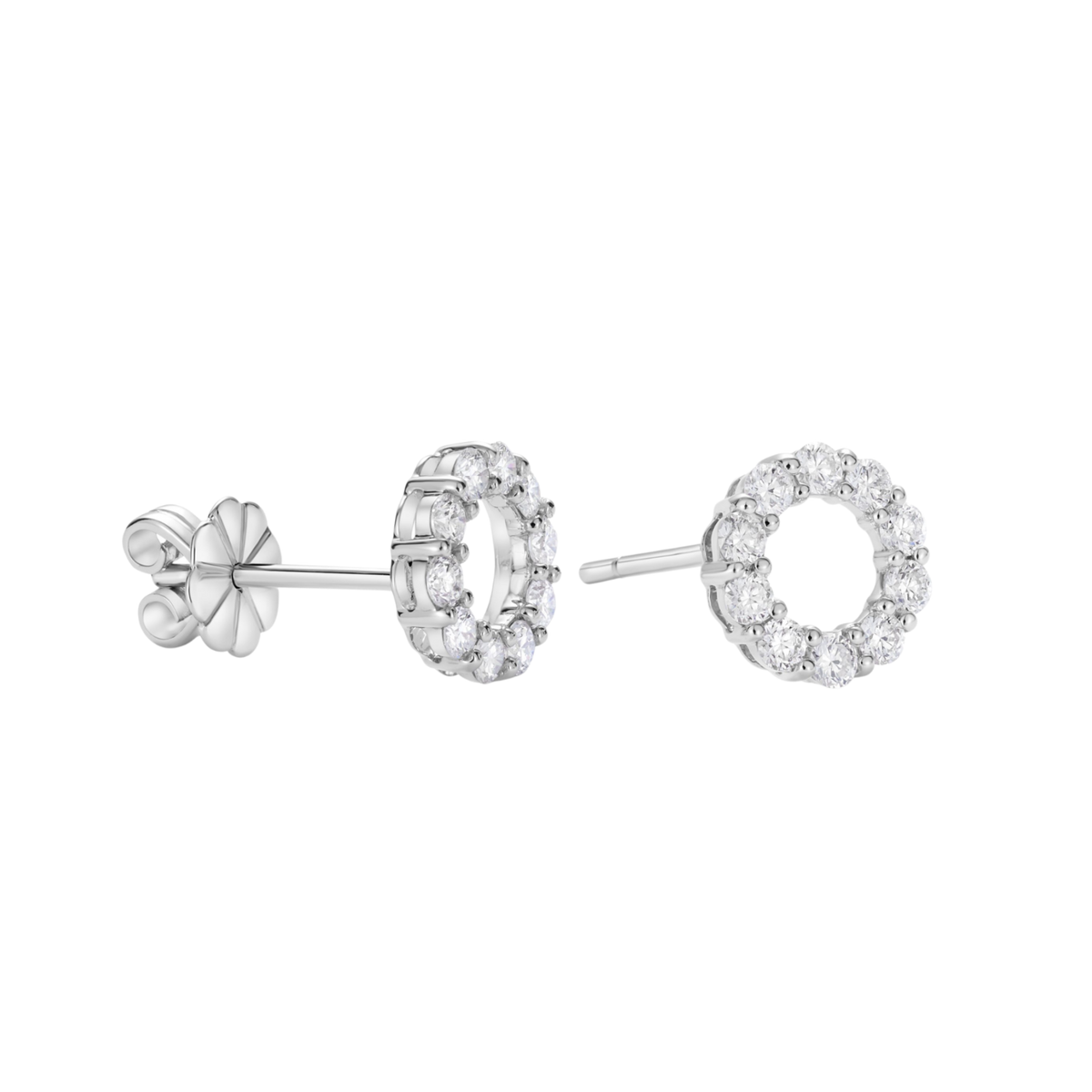Small Brilliant Cut Diamond Earrings in 18ct White Gold on A Transparent Background 