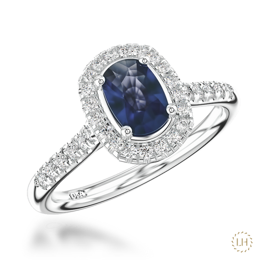 Platinum Cushion Cut Sapphire & Diamond Cluster Ring