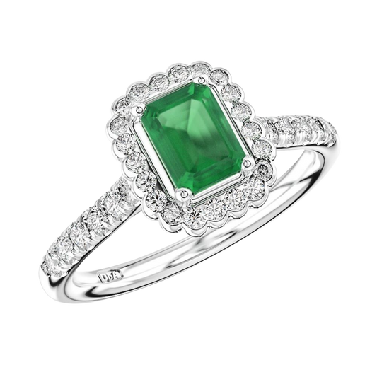 Platinum Emerald & Diamond Cluster Ring