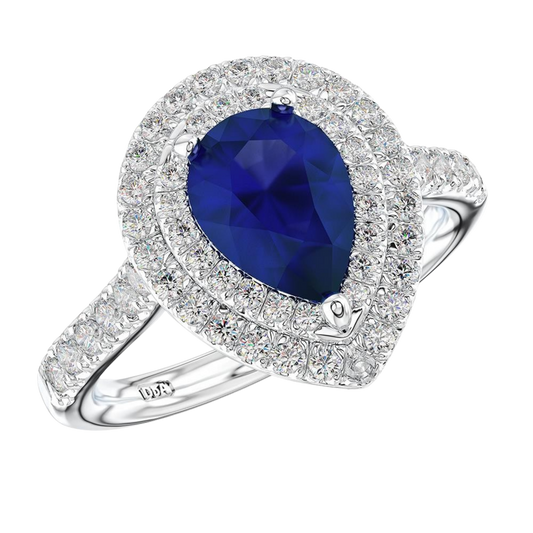 Platinum Pear Cut Sapphire & Diamond Cluster Ring