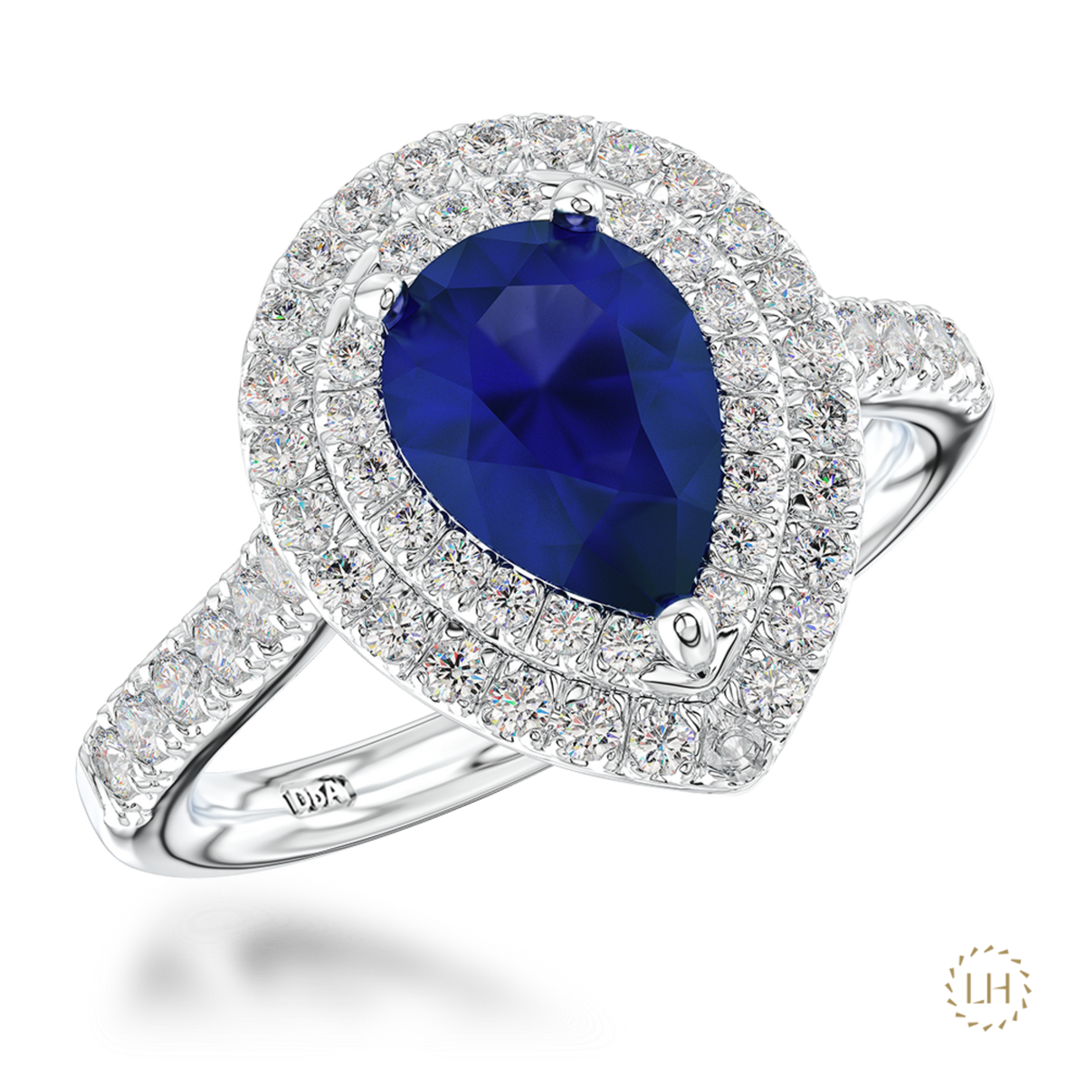 Platinum Pear Cut Sapphire & Diamond Cluster Ring