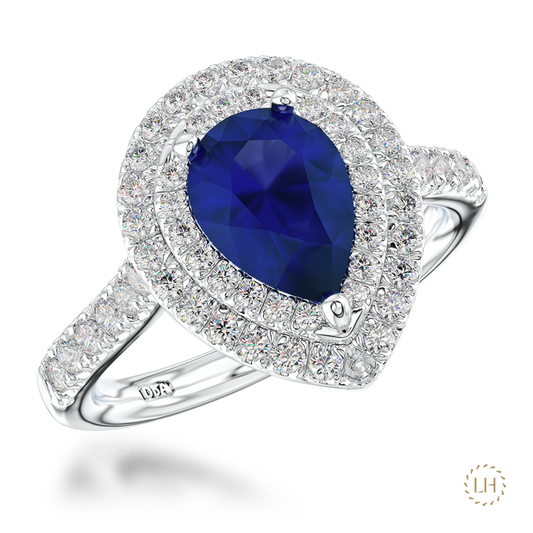 Platinum Pear Cut Sapphire & Diamond Cluster Ring