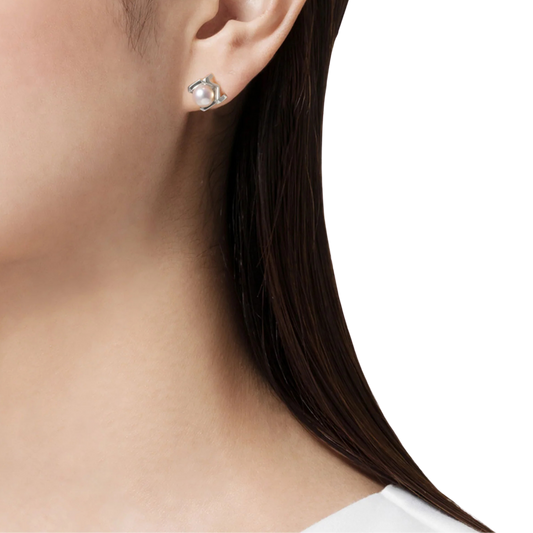 Measuring approximately 1.1cm in length, these refined earrings offer an elegant balance of classic pearl styling and contemporary Mikimoto design. 