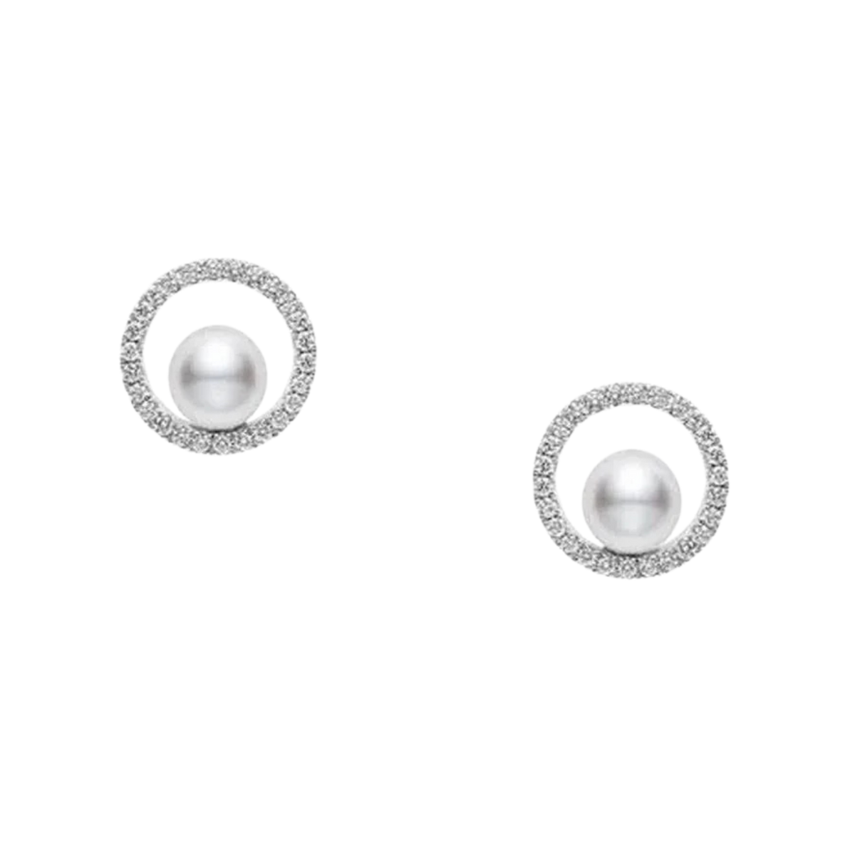 Mikimoto Circle Akoya Cultured Pearl and Diamond Earrings in 18ct White Gold