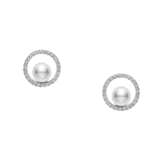Mikimoto Circle Akoya Cultured Pearl and Diamond Earrings in 18ct White Gold