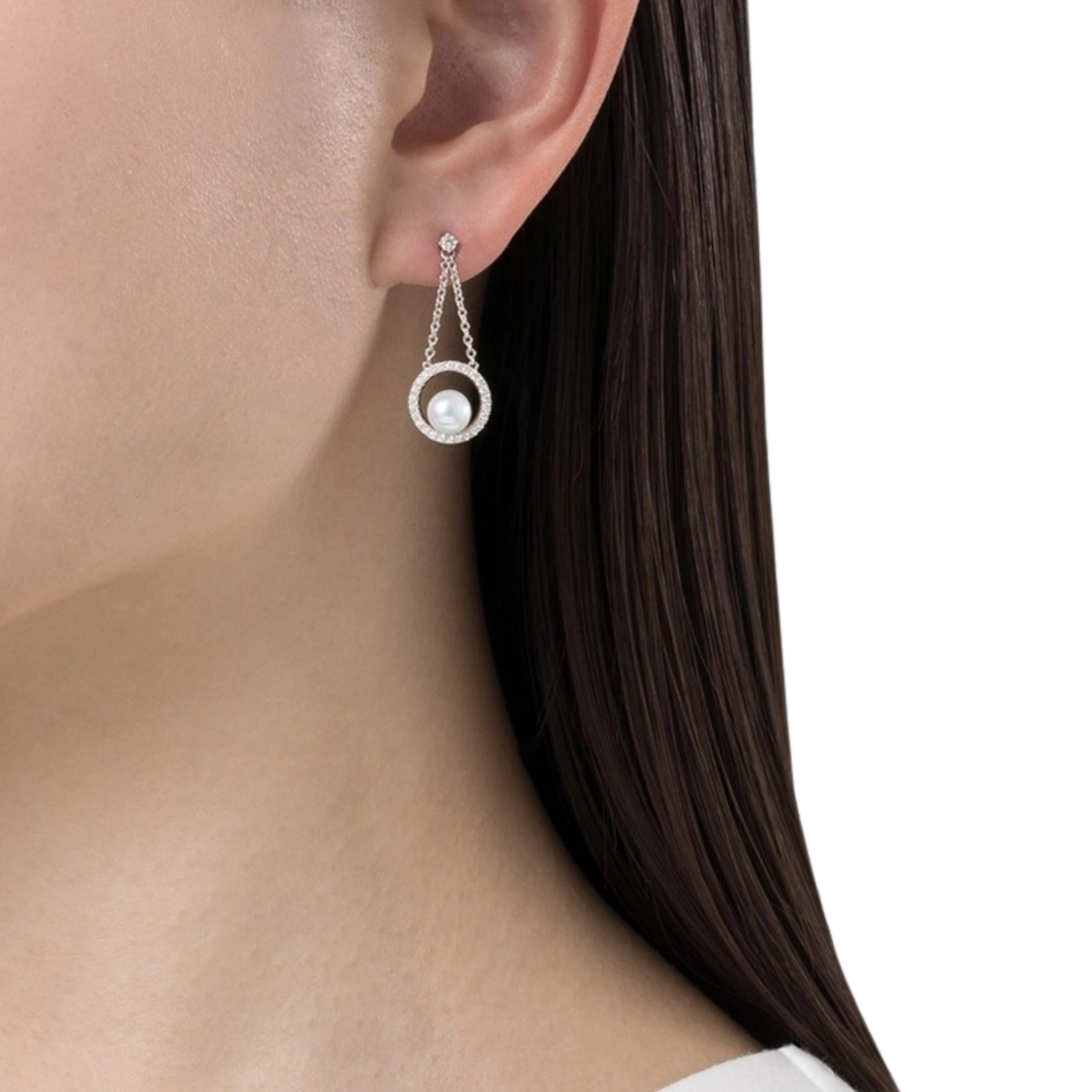 Crafted from luxurious 18ct white gold, the elegant design beautifully showcases the luminous beauty of Mikimoto's celebrated cultured pearls.