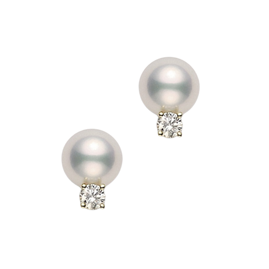Mikimoto 8-8.5mm AA Akoya Pearl & Diamond Stud Earrings
