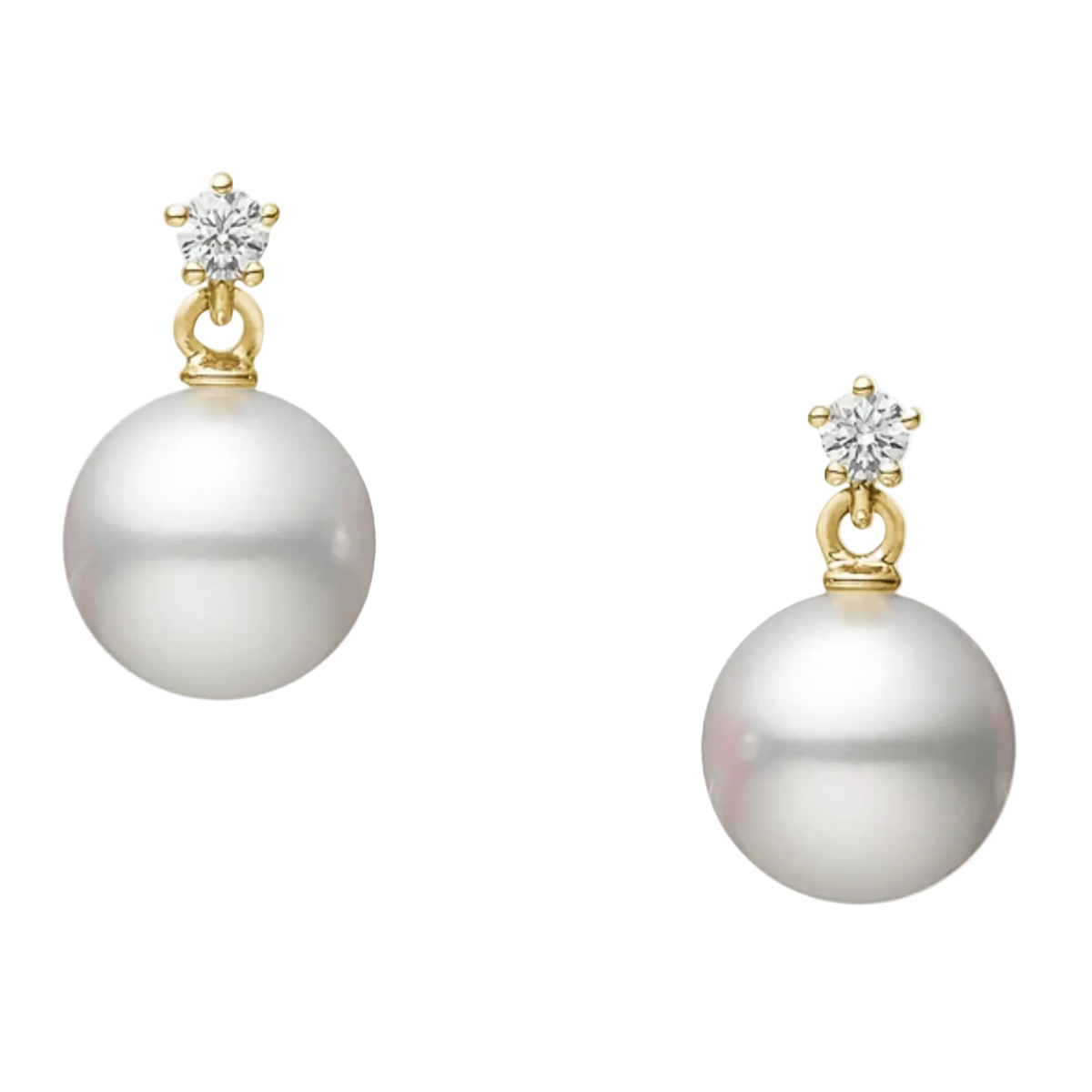 Mikimoto 7.25mm Akoya Pearl & Diamond Earrings in 18ct Yellow Gold