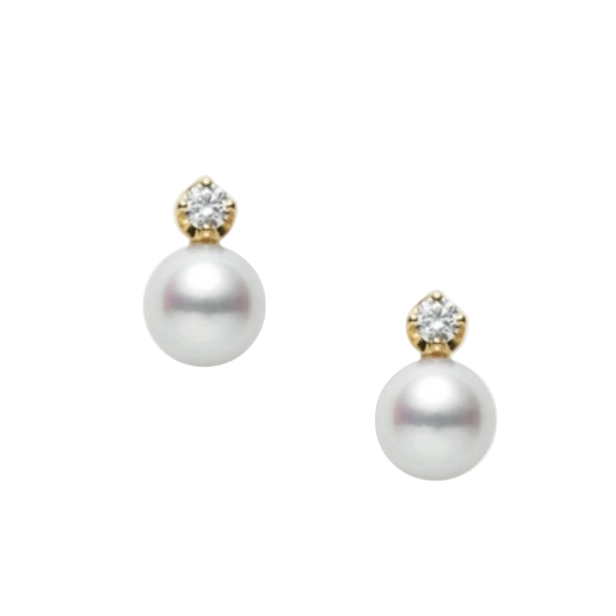 Mikimoto 5mm Akoya Pearl & Diamond Stud Earrings in 18ct Yellow Gold