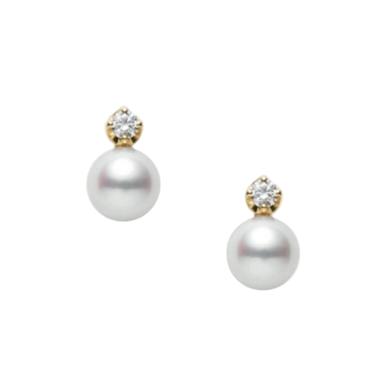 Mikimoto 5mm Akoya Pearl & Diamond Stud Earrings in 18ct Yellow Gold