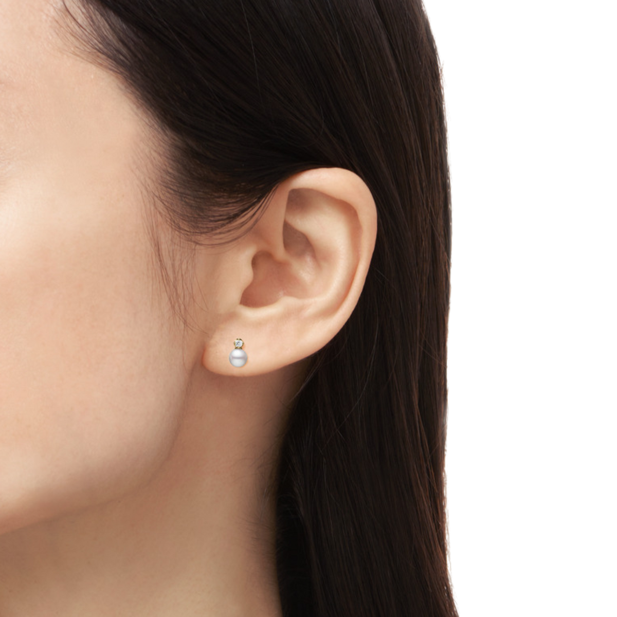 Mikimoto 5mm Akoya Pearl & Diamond Stud Earrings in 18ct Yellow Gold