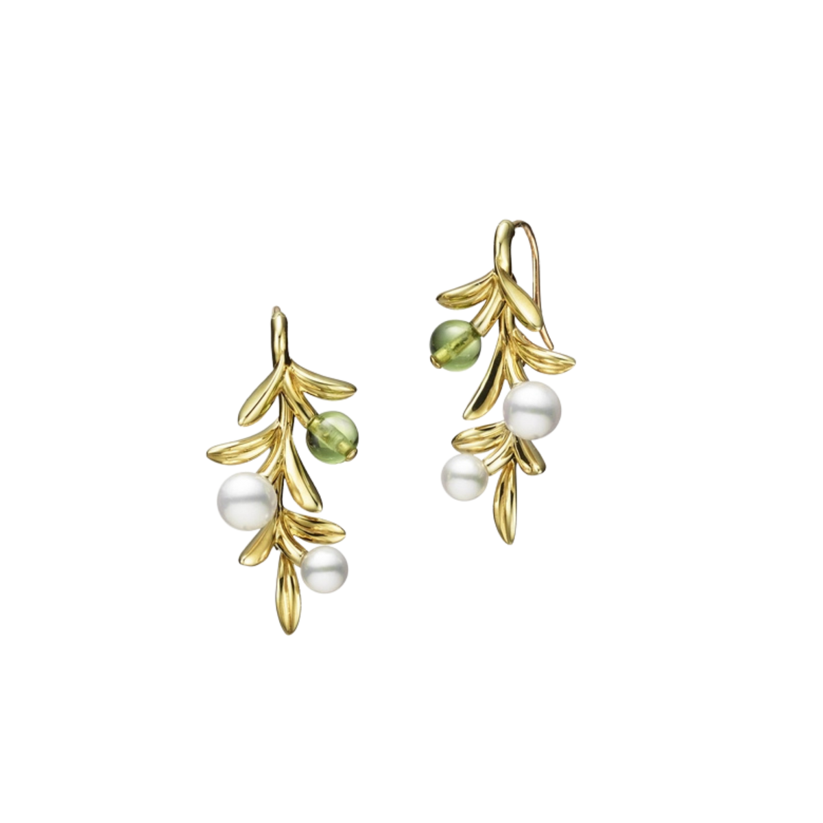 Mikimoto Olive Akoya Pearl & Peridot Earrings in 18ct Green Gold