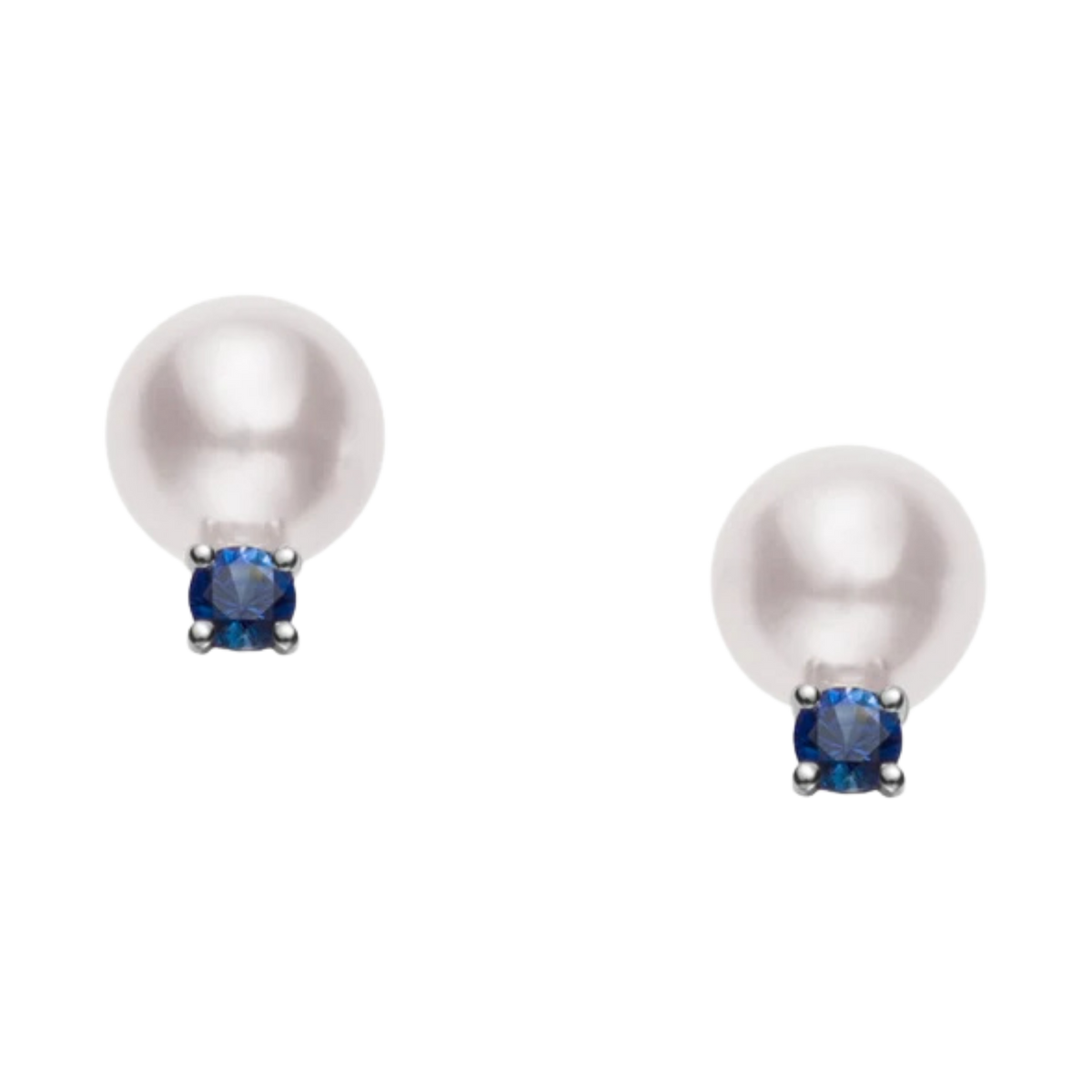 Mikimoto 8mm Akoya Pearl & Sapphire Stud Earrings in 18ct White Gold