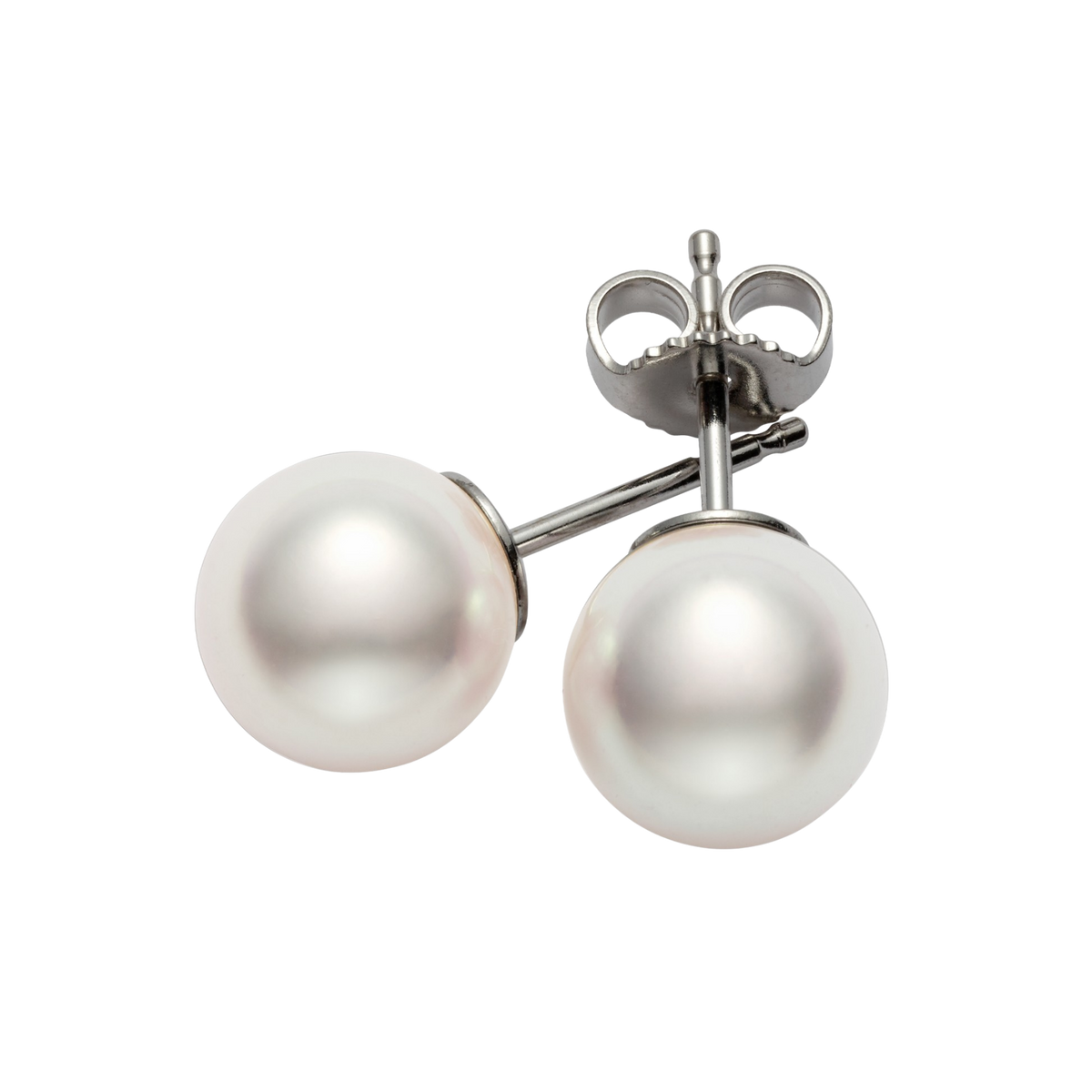 Mikimoto pearl stud earrings featuring radiant Grade A 7mm Akoya cultured pearls, beautifully mounted in luxurious 18ct white gold for an effortlessly elegant finish.