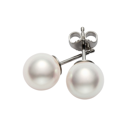 Mikimoto pearl stud earrings featuring radiant Grade A 7mm Akoya cultured pearls, beautifully mounted in luxurious 18ct white gold for an effortlessly elegant finish.