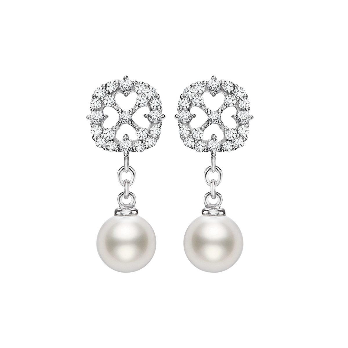 Mikimoto 7mm Akoya Pearl & Diamond Drop Earrings in 18ct White Gold