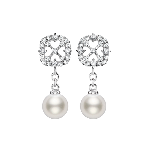 Mikimoto 7mm Akoya Pearl & Diamond Drop Earrings in 18ct White Gold