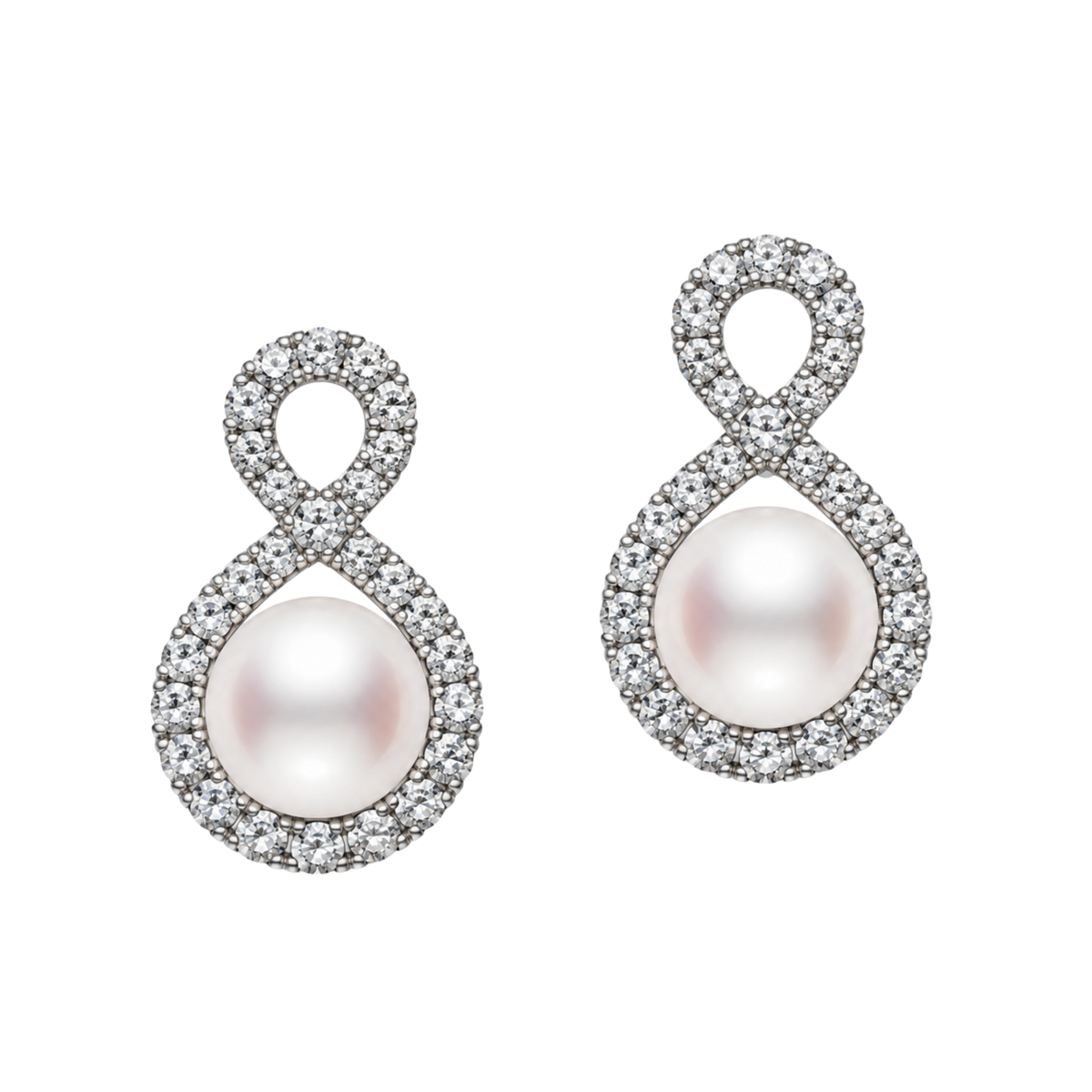 Mikimoto Ruyi 6.5mm Pearl & Diamond Earrings in 18ct White Gold
