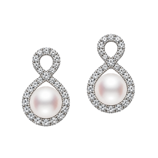 Mikimoto Ruyi 6.5mm Pearl & Diamond Earrings in 18ct White Gold