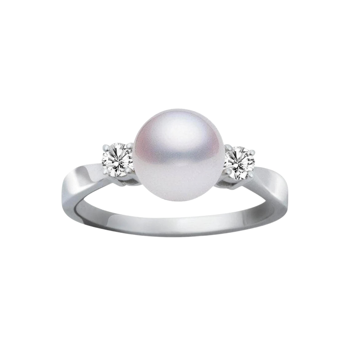 Mikimoto 8mm Akoya Cultured Pearl and Diamond Ring in 18ct White Gold