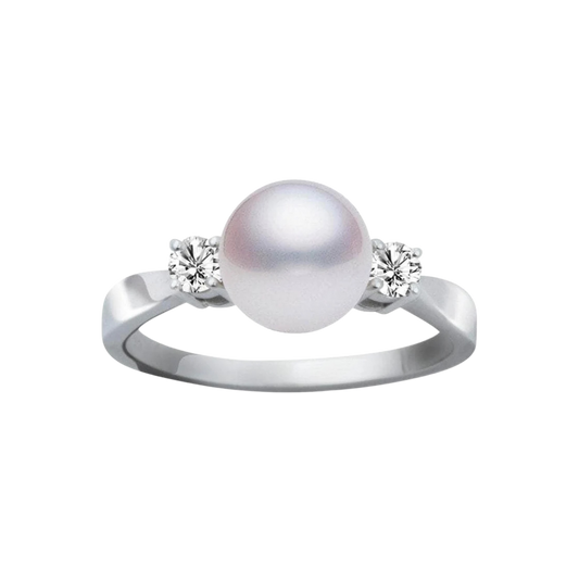 Mikimoto 8mm Akoya Cultured Pearl and Diamond Ring in 18ct White Gold