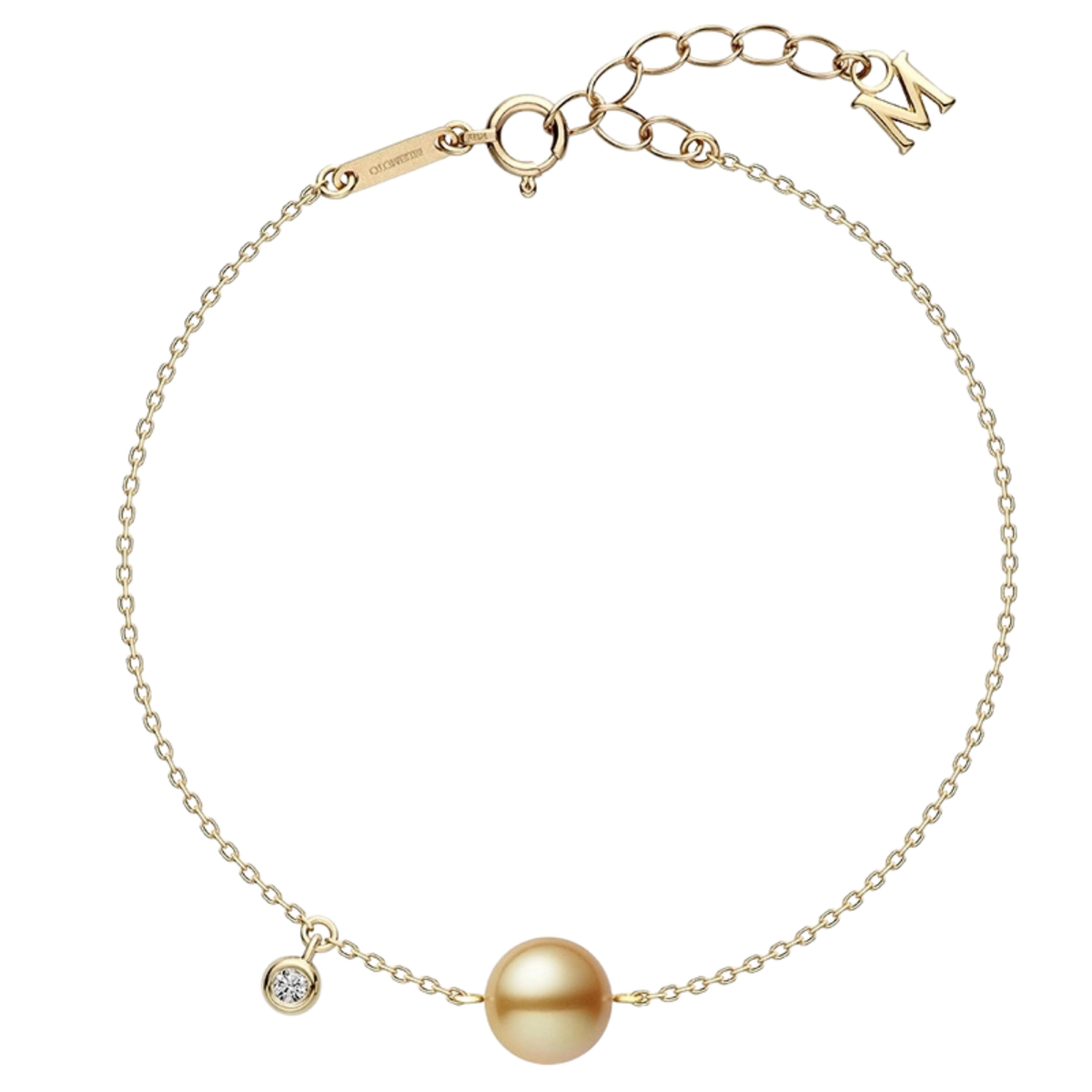 Mikimoto 9mm Golden South Sea Cultured Pearl and Diamond Bracelet in 18ct Yellow Gold