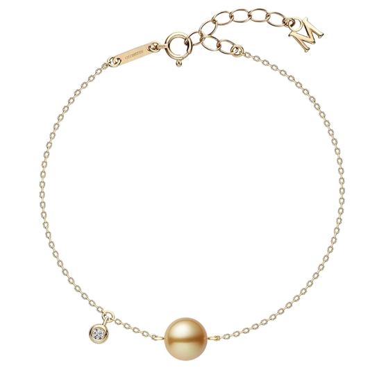 Mikimoto 9mm Golden South Sea Cultured Pearl and Diamond Bracelet in 18ct Yellow Gold