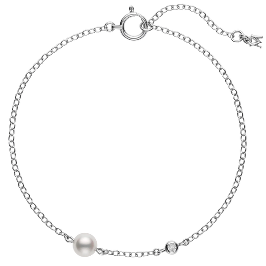 Mikimoto 5mm Grade A Akoya Cultured Pearl and Diamond Chain Bracelet in 18ct White Gold