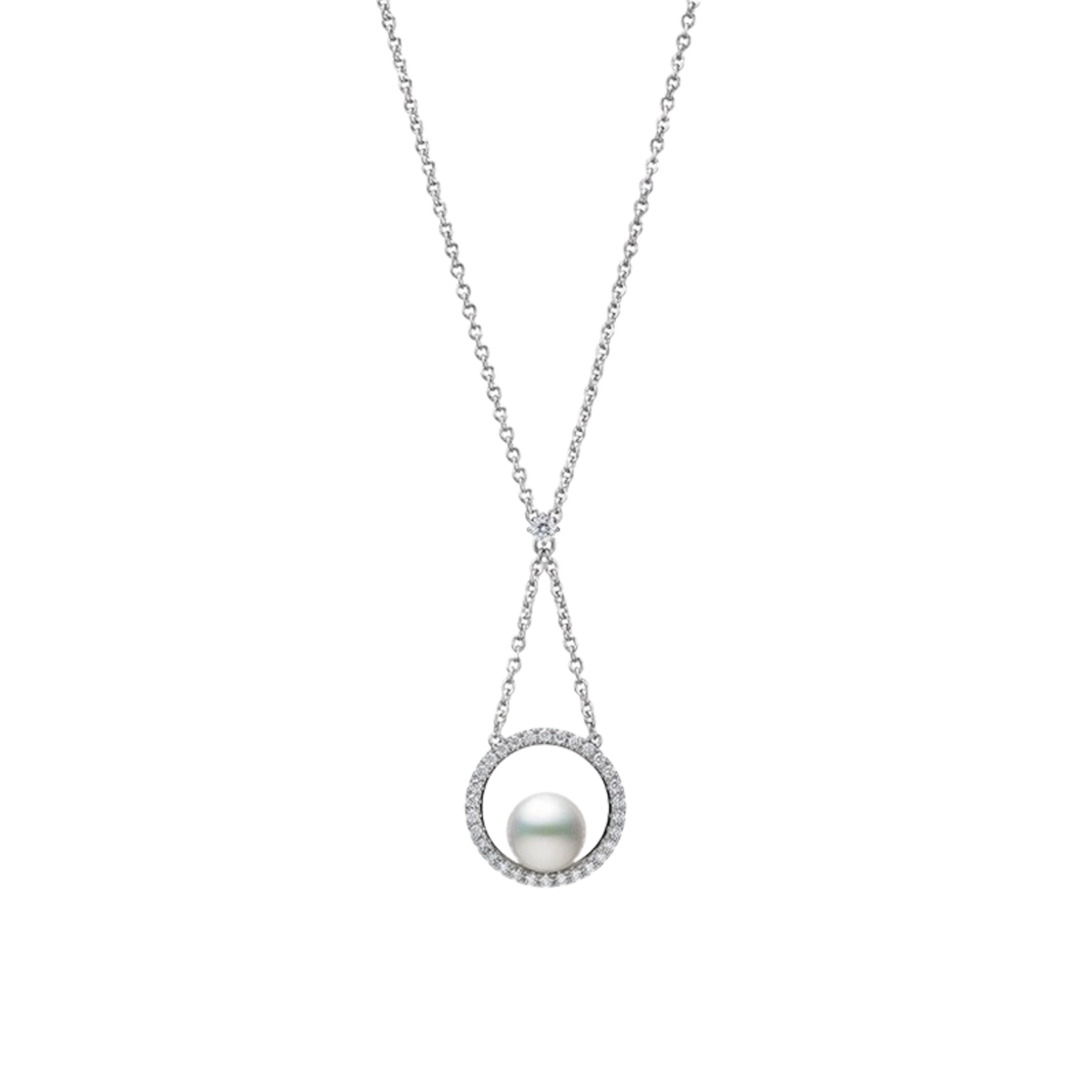 Mikimoto Circle Collection 7mm Akoya Cultured Pearl and Diamond Pendant in 18ct White Gold
