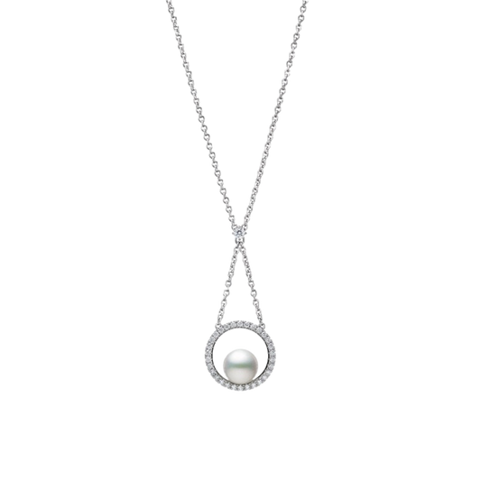 Mikimoto Circle Collection 7mm Akoya Cultured Pearl and Diamond Pendant in 18ct White Gold
