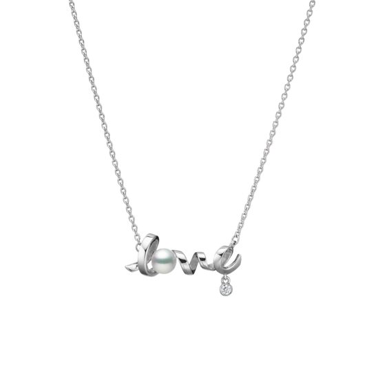 Mikimoto Love 5.75mm Akoya Cultured Pearl and Diamond Pendant in 18ct White Gold
