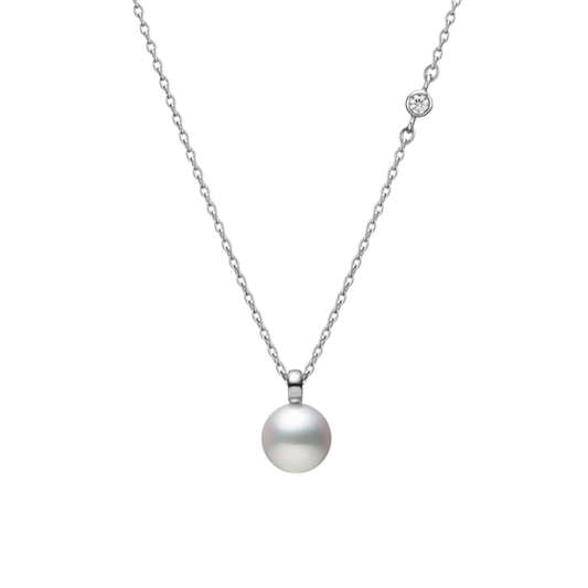 Mikimoto 7mm Akoya Cultured Pearl and Diamond Pendant in 18ct White Gold