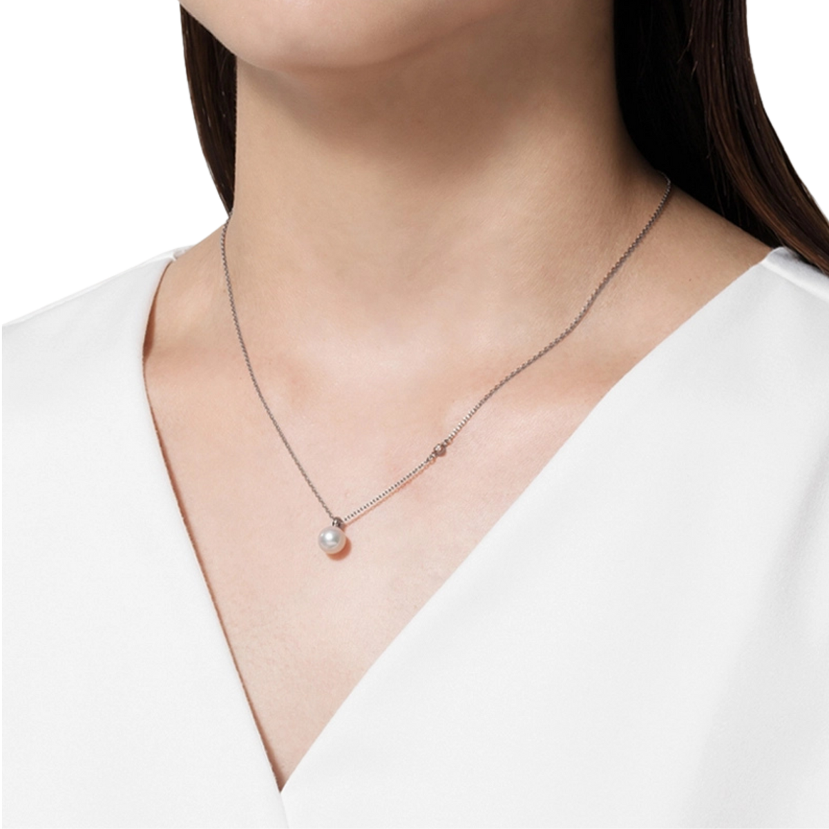 Mikimoto 7mm Akoya Cultured Pearl and Diamond Pendant in 18ct White Gold on a Model 