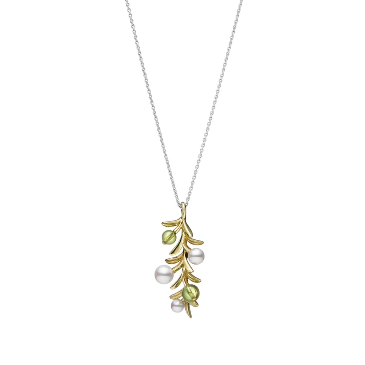 Mikimoto Olive Akoya Cultured Pearl and Peridot Pendant in 18ct Green Gold